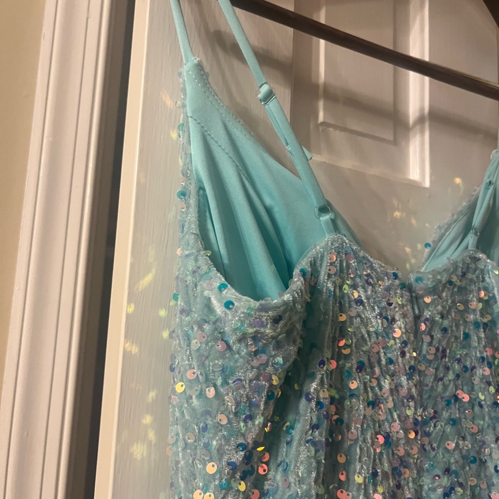 Blueish Green Sparkly Prom Dress - Picture 4 of 8